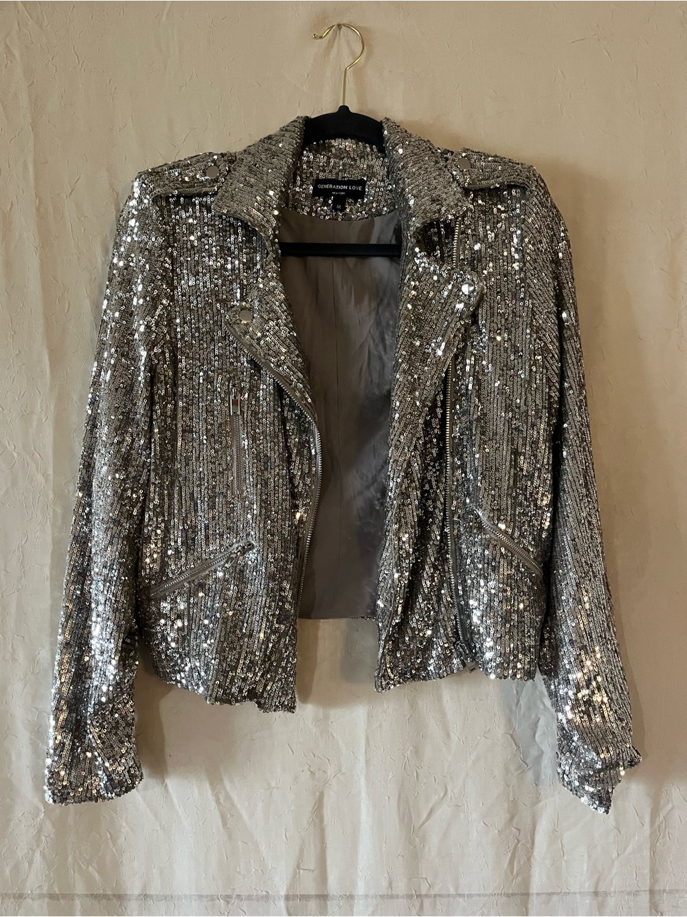 Generation Love Silver Sequin Moto Jacket